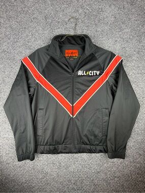 All City By Just Don Full Zip Track Jacket, Black With Bold Red Chevron. Size M